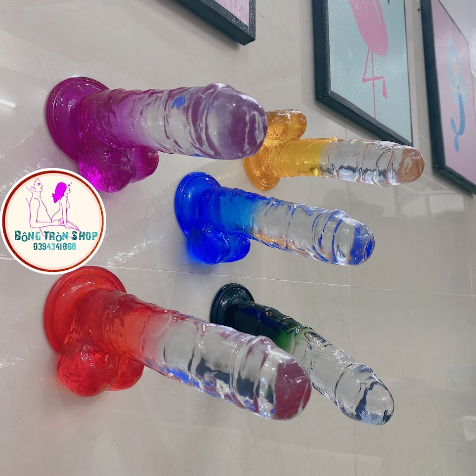 Dương vật giả trong suốt có bìu size to silicone y tế